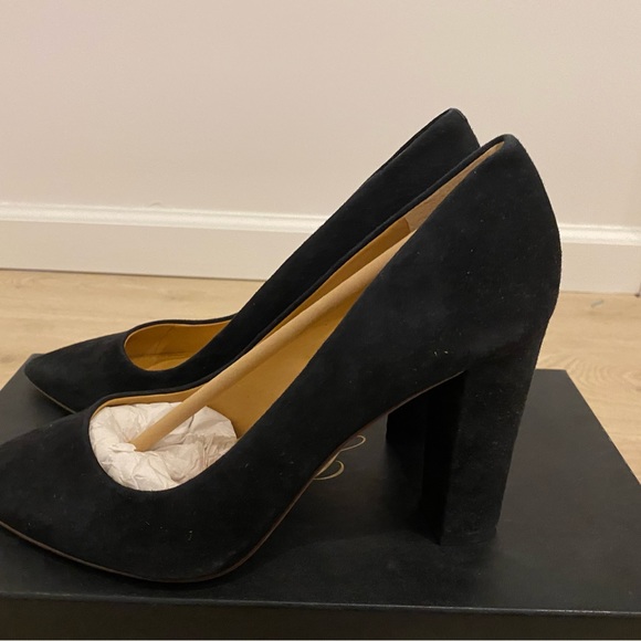 New in box, chunky heel, black suede heel